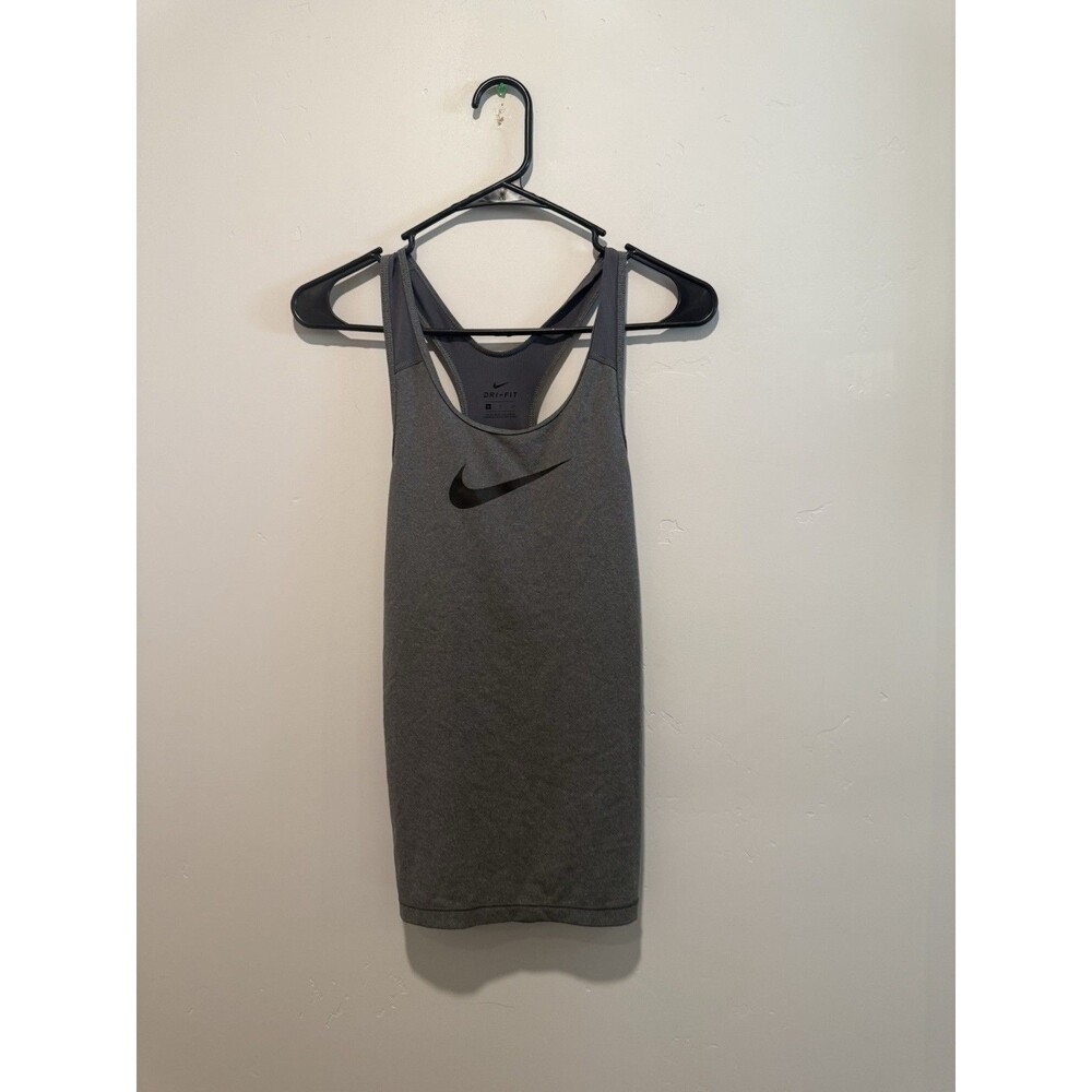 Nike Dri Fit Gray Racerback Tank Top S Mesh Back Black Swoosh Athleisure